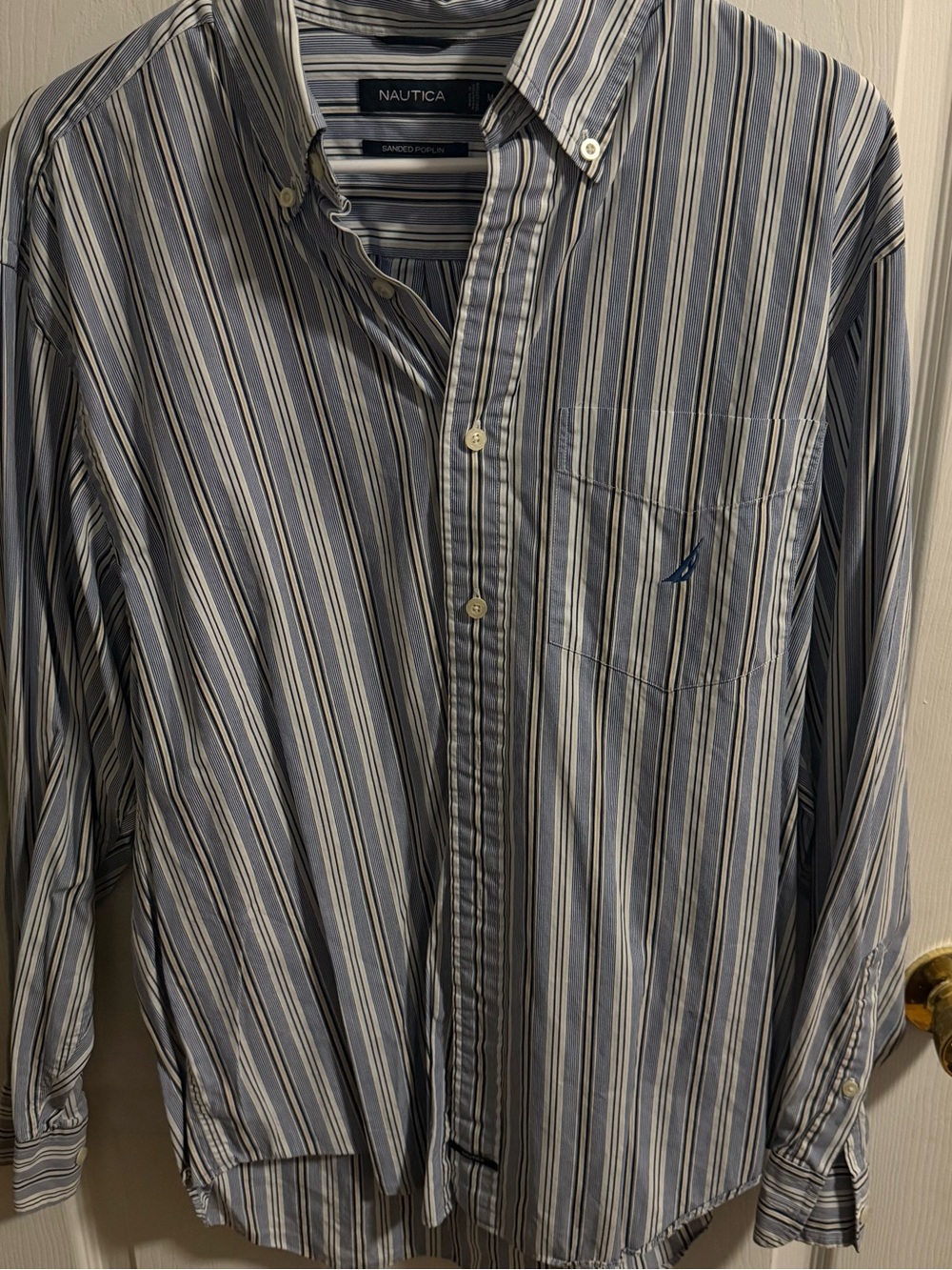 Nautica Men's Blue Striped Button-Down Shirt cotton